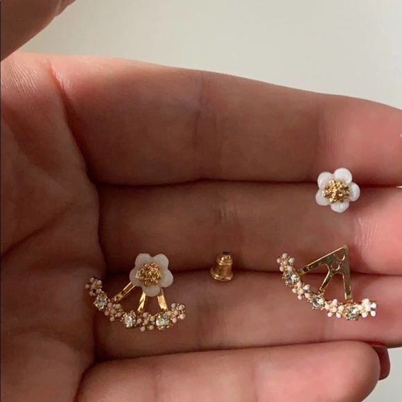 Gold Daisy Jeweled Fashion Cuff Earrings - Picture 6 of 7